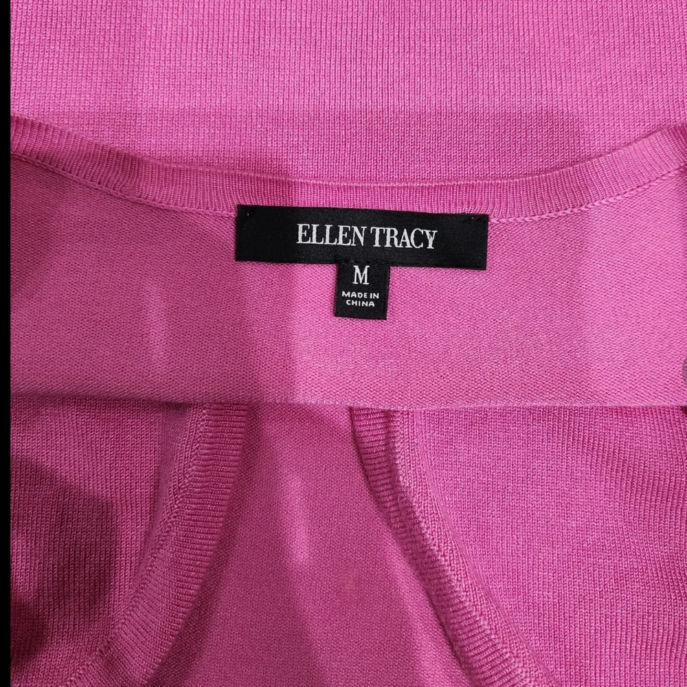 Ellen Tracy Pink Crop Lightweight Solid Cardigan Sweater Size M - Picture 9 of 9